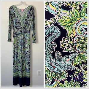 Lilly Pulitzer Riana Escape Artist Floral Wrap Maxi Dress Long Sleeve Small